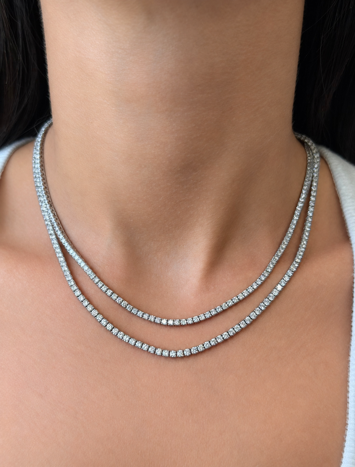 4-Prong Lab-Grown Diamond Tennis Necklace 14K Solid Gold
