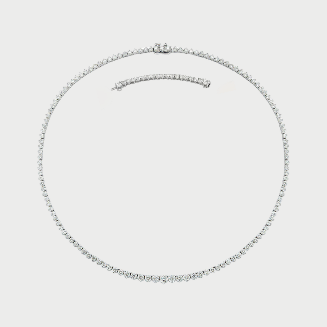 3-Prong Riviera Graduated Lab Grown Diamond Tennis Necklace with Extender