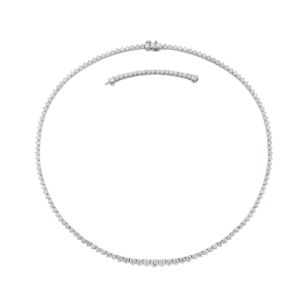 3-Prong Riviera Graduated Lab Grown Diamond Tennis Necklace with Extender  White Gold