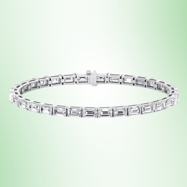 East To West Emerald Cut Lab-Grown Diamond Tennis Bracelet 18k Solid Gold