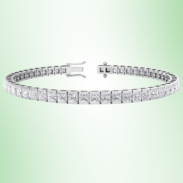 Princess Cut Lab Grown Diamond Tennis Bracelet 14K Solid Gold