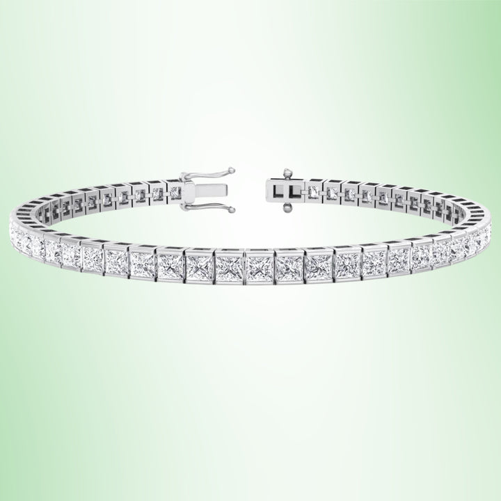 Princess Cut Lab Grown Diamond Tennis Bracelet 18K Solid Gold