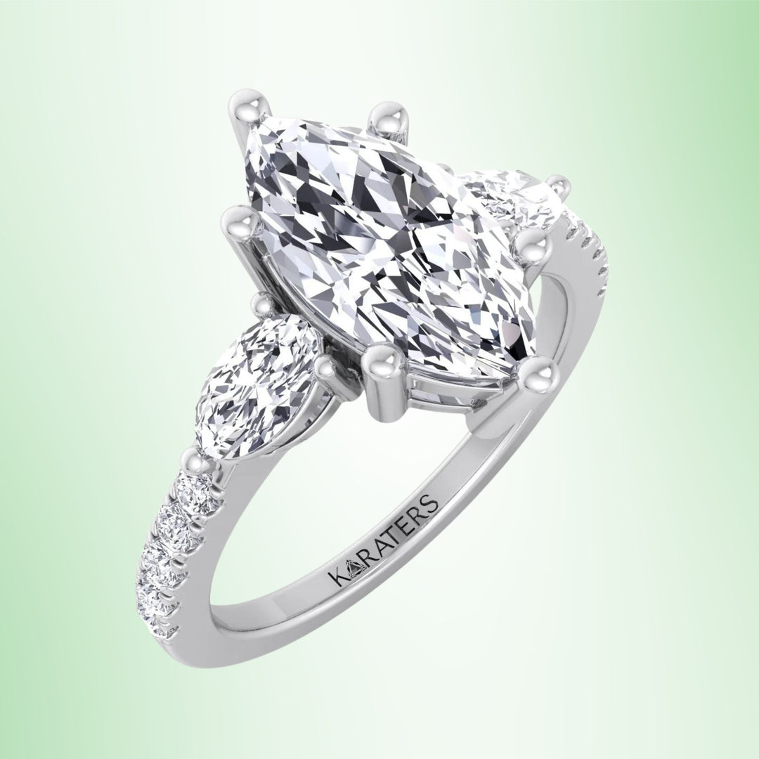 Thymian - Marquise Cut Lab Grown Diamond Engagement Ring With Oval & Pave SideStones