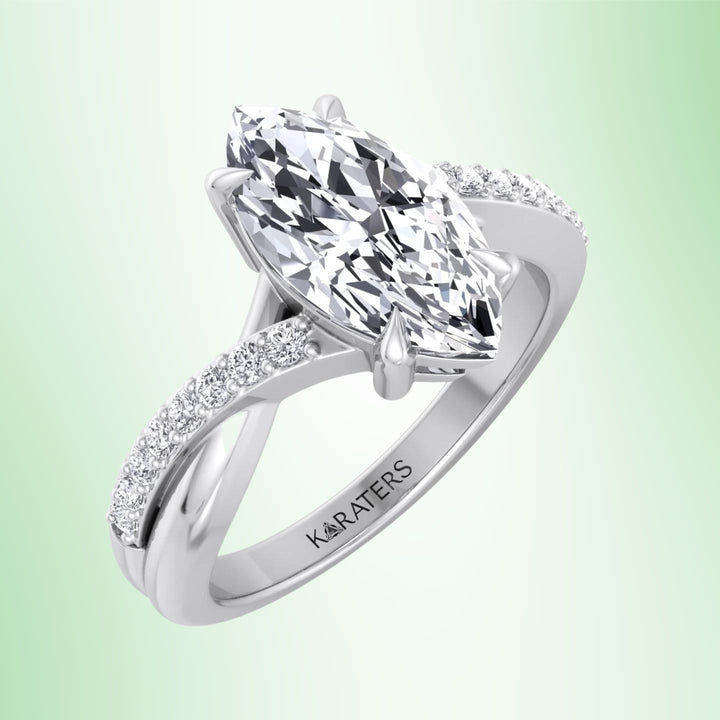 Lobelie - Marquise Cut Lab Grown Diamond Engagement Ring With Twist Pave Band