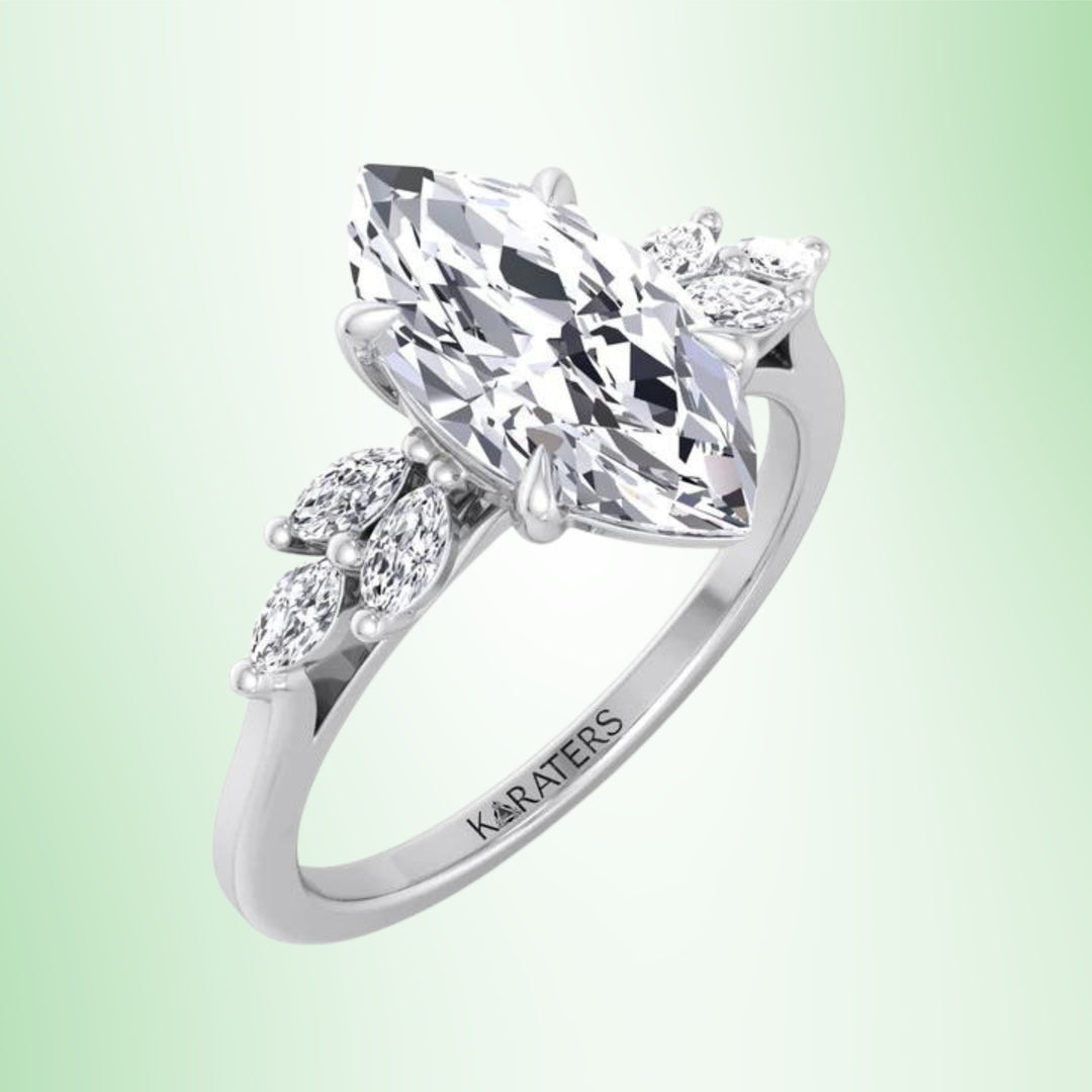 Kerbel - Marquise Cut Solitaire Lab Grown Diamond Engagement Ring Marquise Triple SideStones