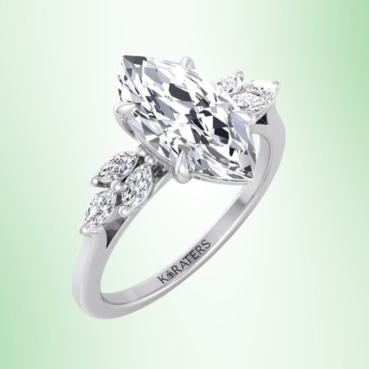 Kerbel - Marquise Cut Solitaire Lab Grown Diamond Engagement Ring Marquise Triple SideStones