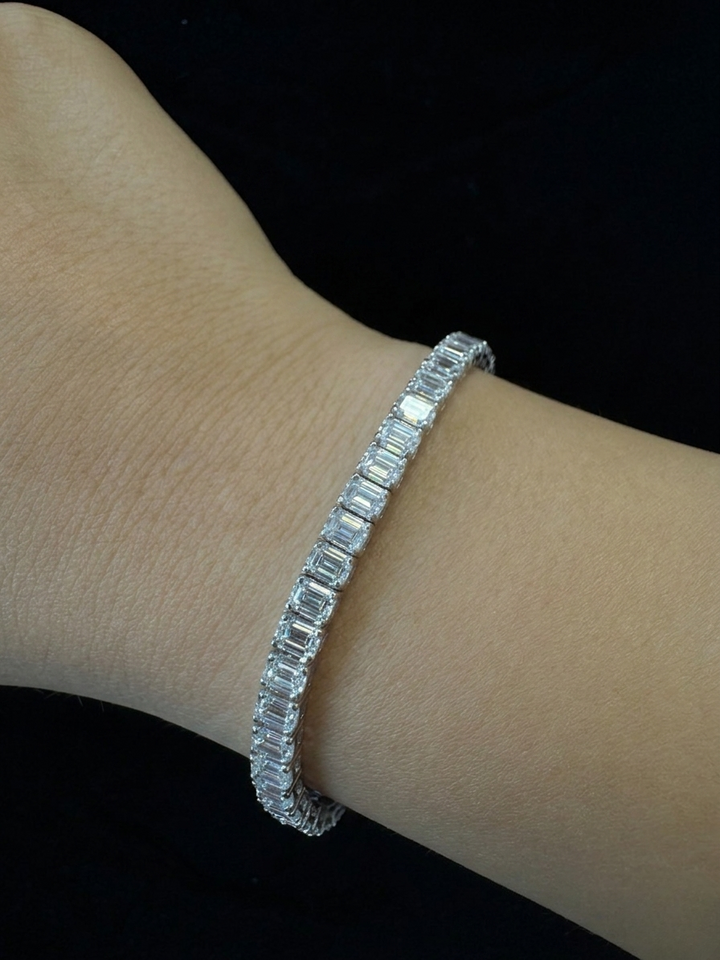 Emerald Cut Lab-Grown Diamond Tennis Bracelet 14K Solid Gold