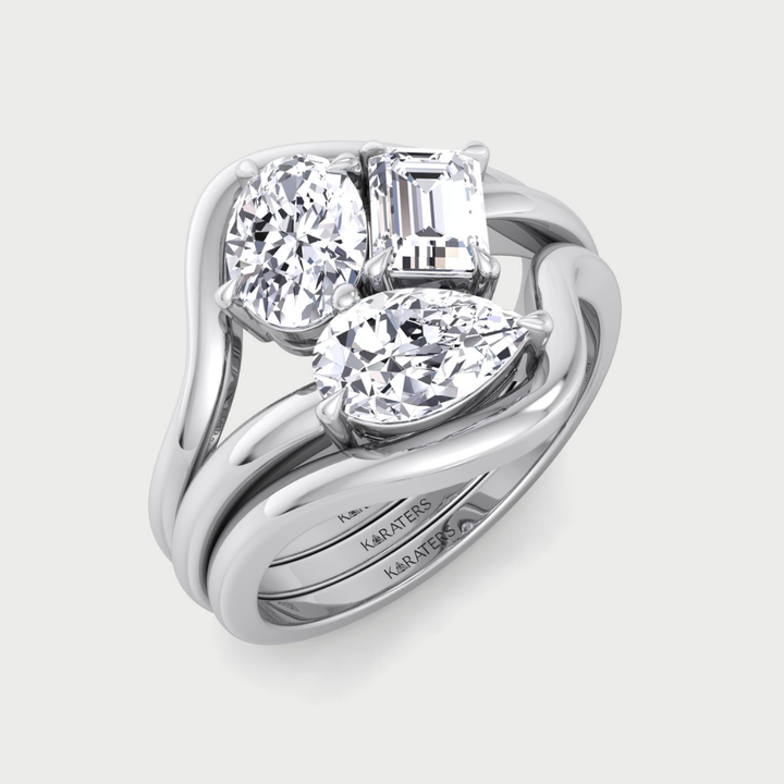 3CT Total Weight 3 Stone Lab Grown Diamond Wedding Set