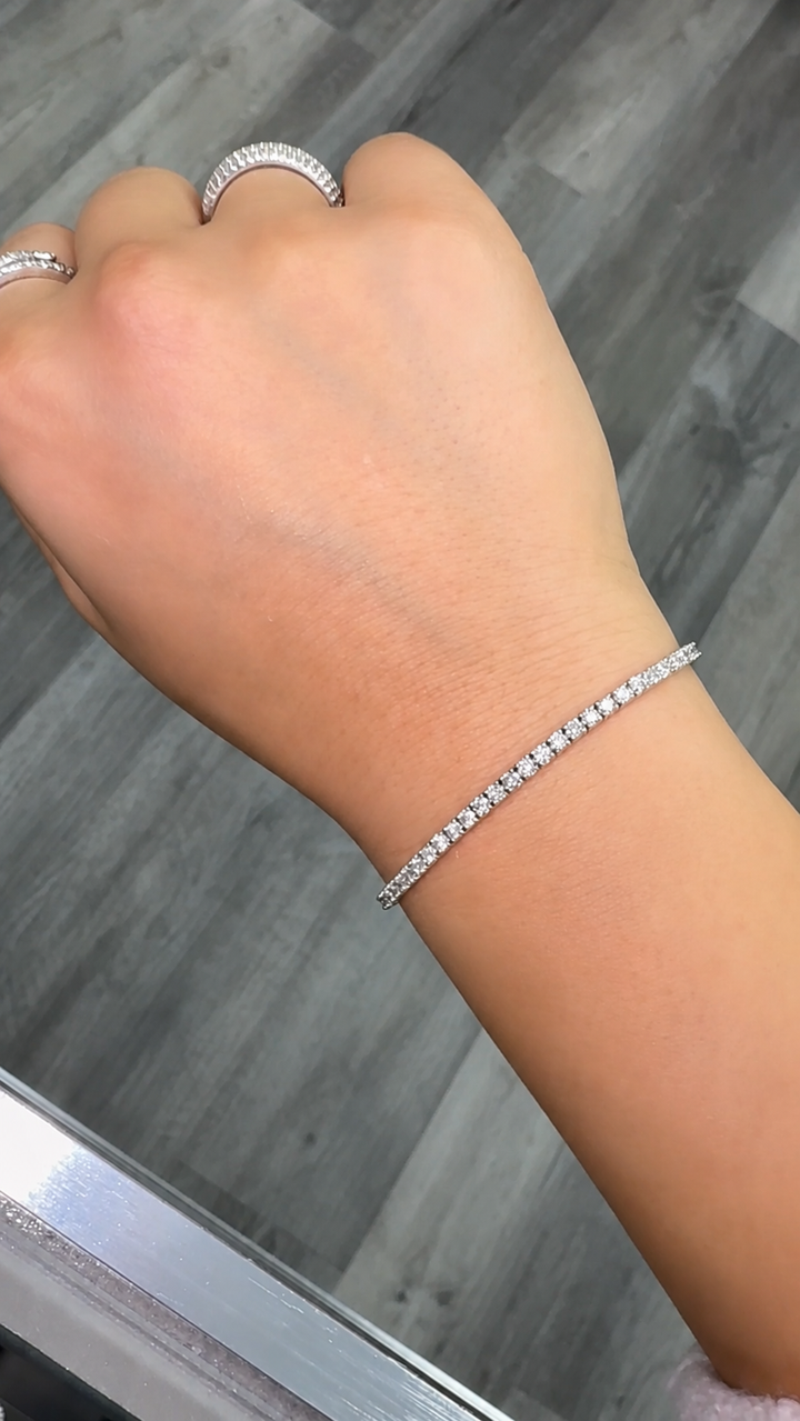 3CT 4 Prong Round Cut Lab Grown Diamond Tennis Bracelet White Gold 14K