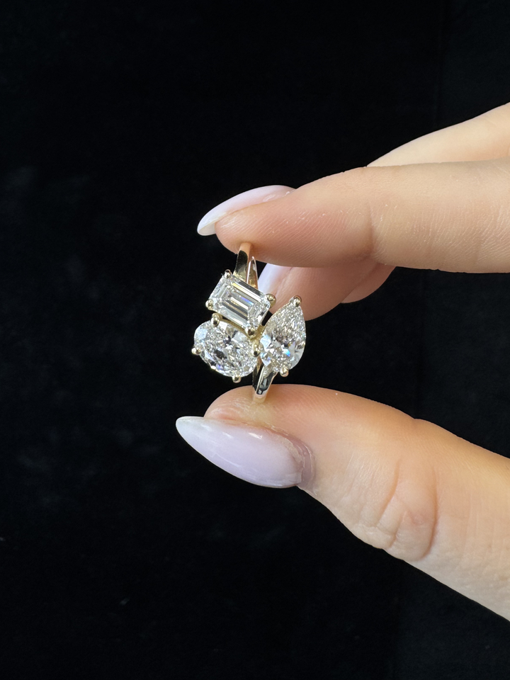 Toi et Moi Three Stone - Pear, Oval & Emerald Cut Lab Grown Diamond Engagement Ring