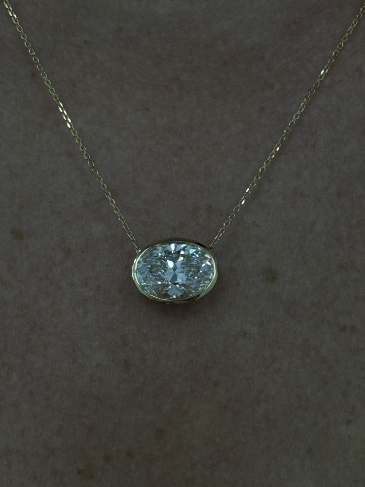 Oval Shape Bezel Set Lab Grown Diamond Pendant