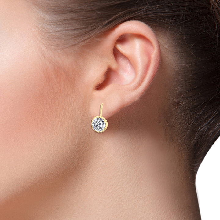 Round Shape Lab Grown Diamond Bezel Prong Drop Earrings Yellow