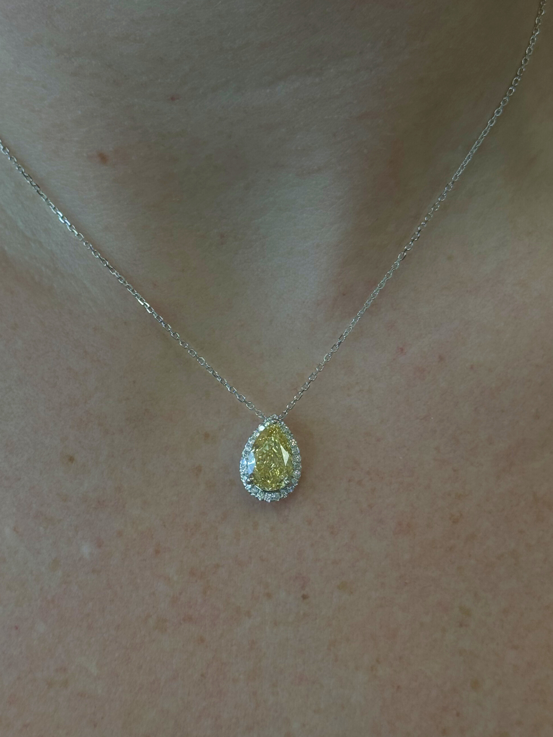 Fancy Yellow Pear Shape Halo Lab Grown Diamond Pendant