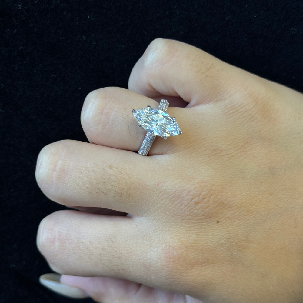 3 Row Pave with Hidden Halo Marquise Shape-3CT