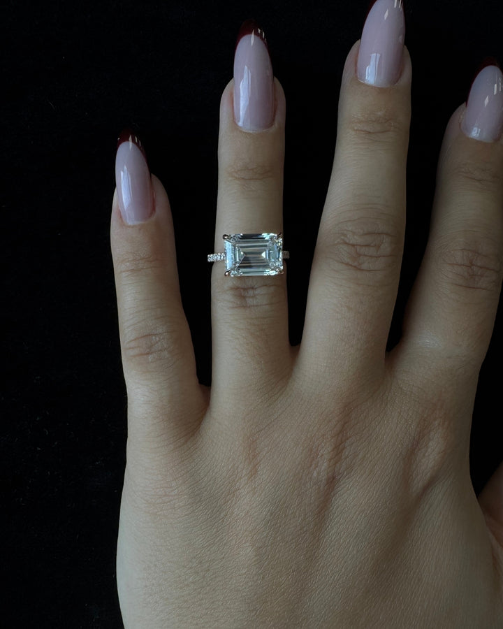 East To West Emerald Cut Lab Grown Diamond Engagement Ring With Side Stones 2