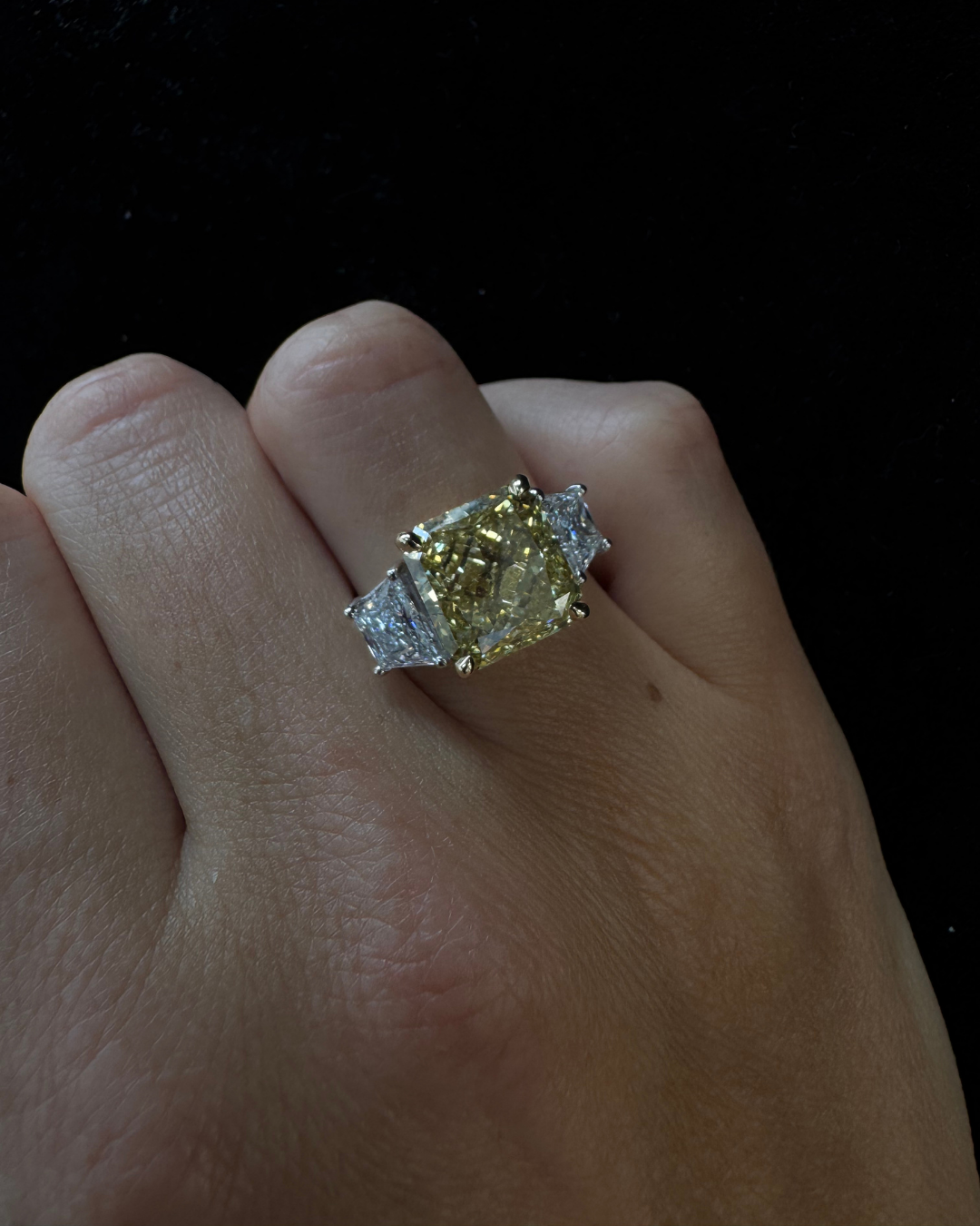 Fancy Yellow Radiant Cut Lab-Grown Diamond Engagement Ring with Pave Sidestones