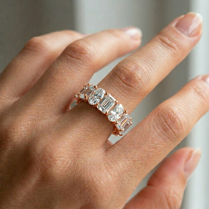 Alternating Emerald and Oval Shape Lab Grown Diamond Eternity Band