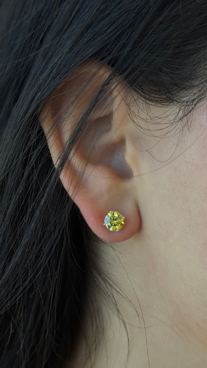Fancy Yellow Round Shape Lab Grown Diamond Studs