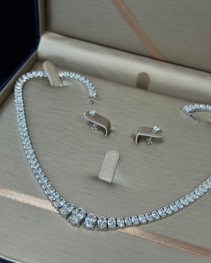 Oval Cut Graduated Lab Grown Necklace 18K Solid Gold