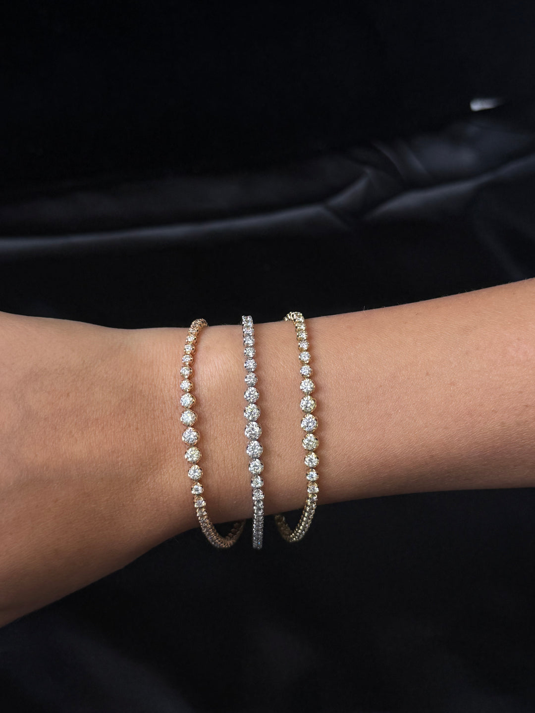 3 GraduatedLabGrownDiamondCrownProngTennisBraceletStacks