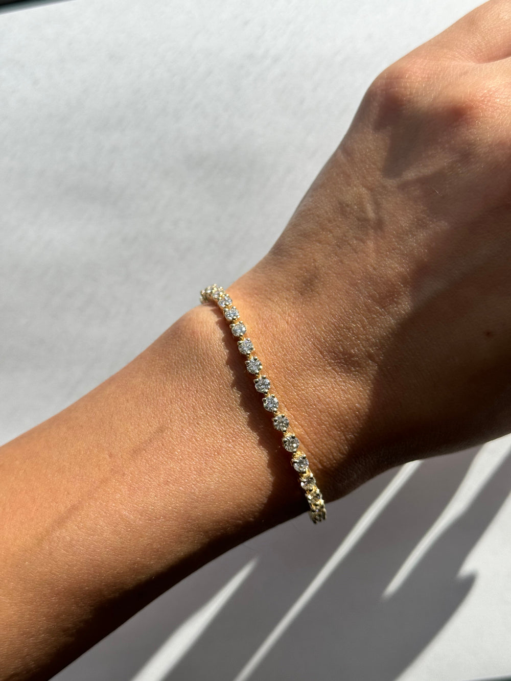 3 Prong Round Cut Lab Diamond Tennis Bracelet 14K Solid Gold 