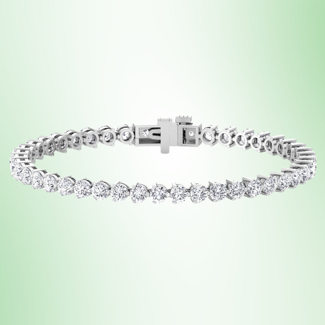 3 Prong Round Lab Diamond Tennis Bracelet 14K Solid Gold