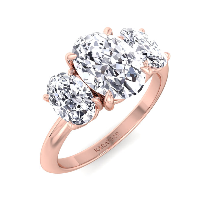 3 Stone Oval Lab Diamond Ring Rose Gold