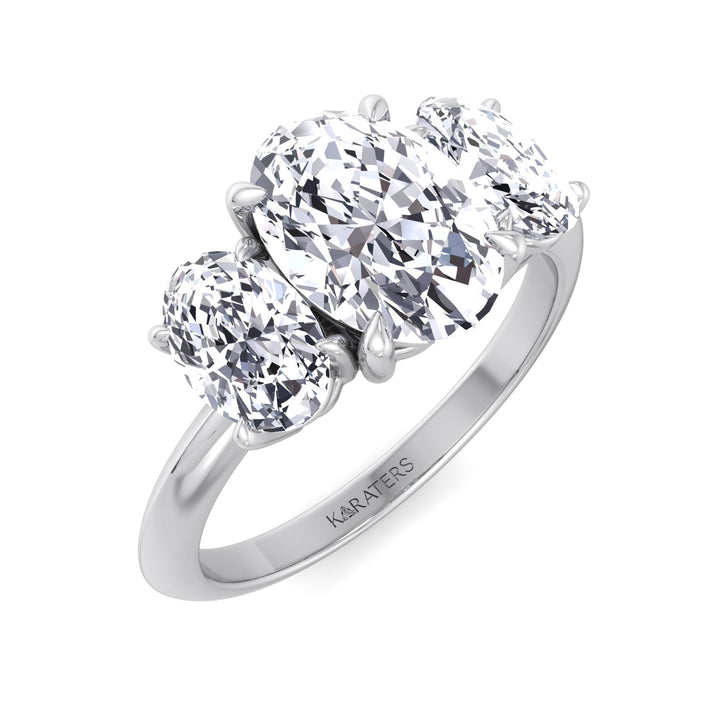 3 Stone Oval Lab Diamond Ring White Gold