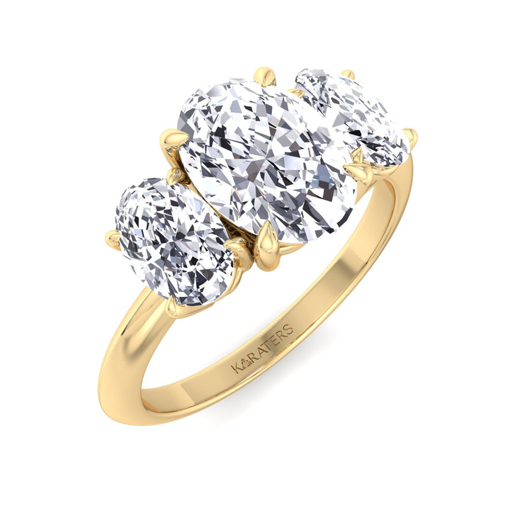 3 Stone Oval Lab Diamond Ring Yellow Gold