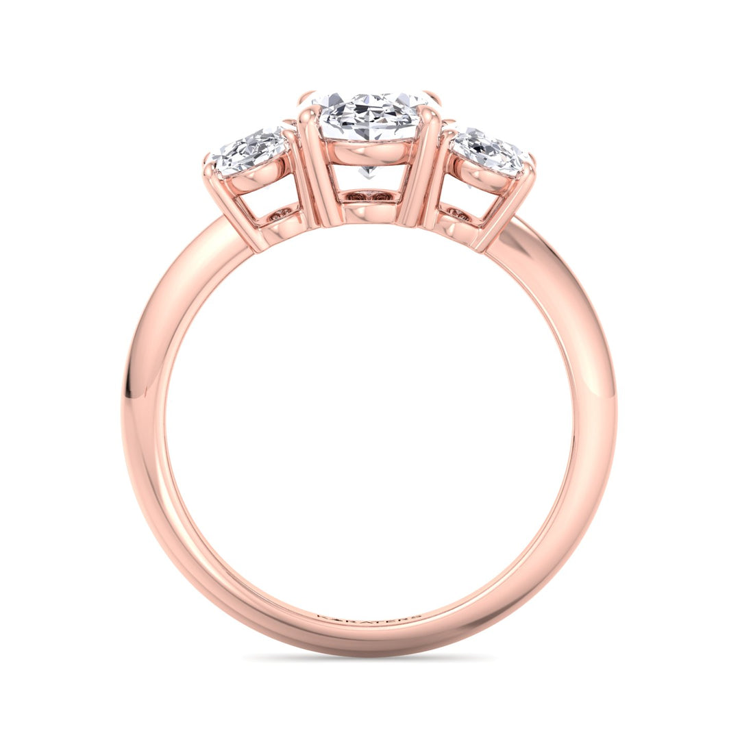 3 Stone Oval Shape Lab Diamond Ring Rose Gold