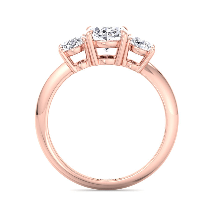 3 Stone Oval Shape Lab Diamond Ring Rose Gold