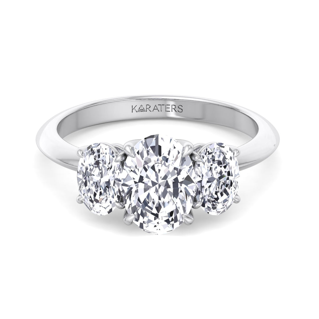 3 Stone Oval Shape Lab Diamond Ring White