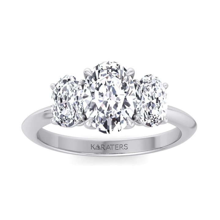 3 Stone Oval Shape Lab Diamond Ring White Gold
