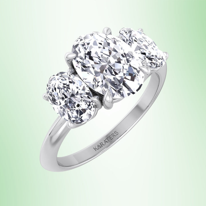 3 Stone Oval Shape Lab Grown Diamond Engagement Ring