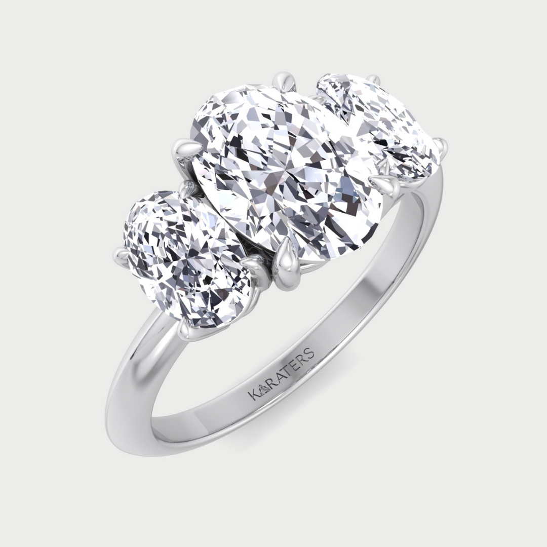 3 Stone Oval Shape Lab Grown Diamond Engagement Ring