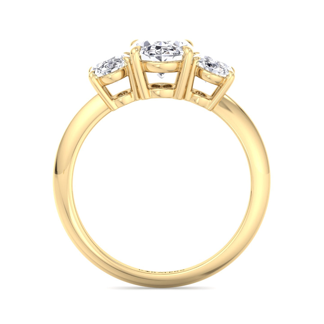 3 Stone Oval cut Lab Diamond Ring Yellow Gold