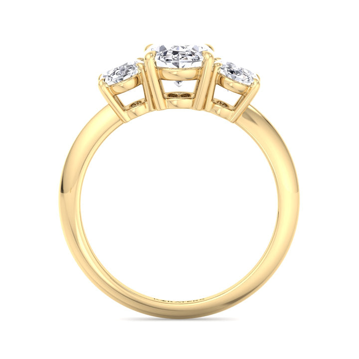 3 Stone Oval cut Lab Diamond Ring Yellow Gold