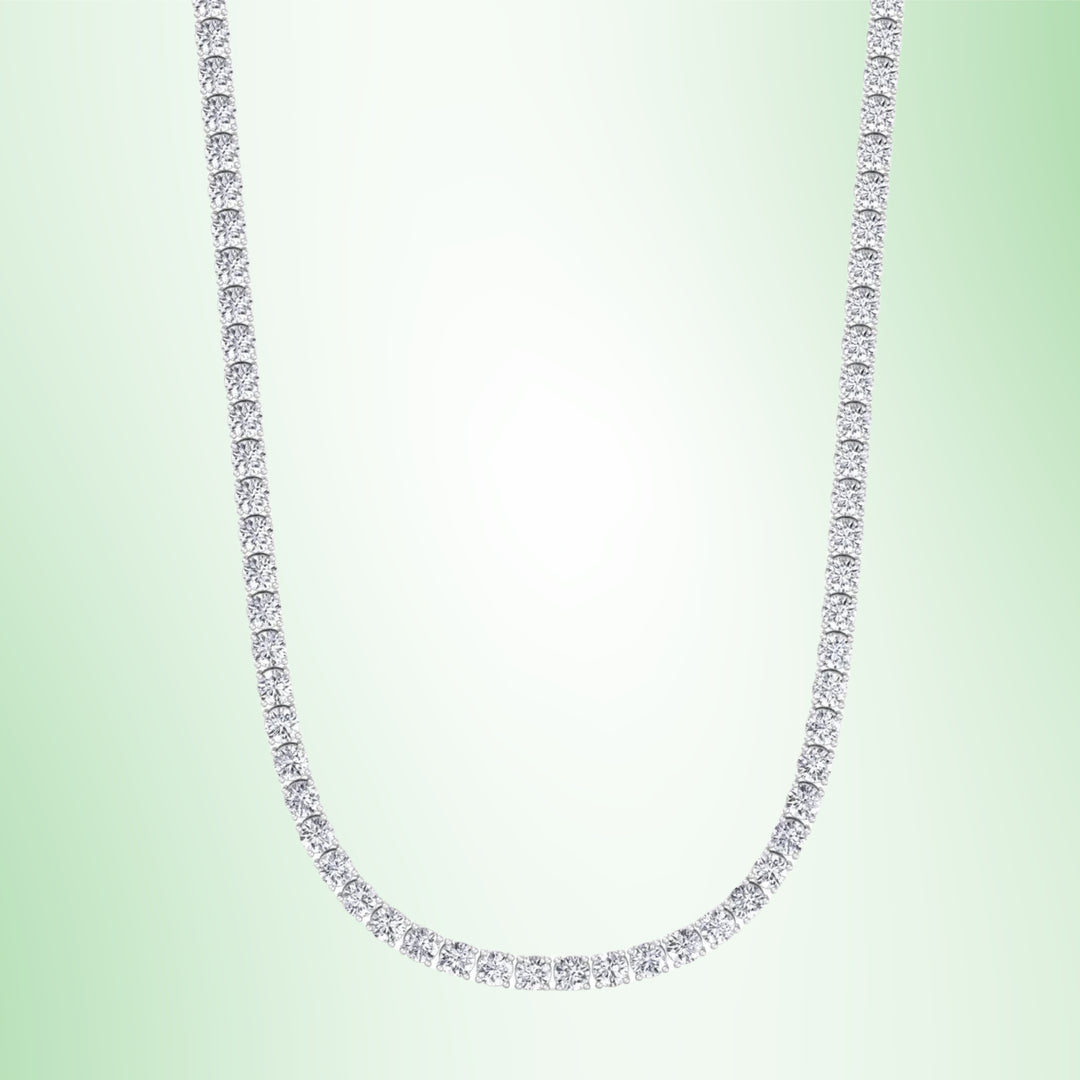 Round Cut Lab-Grown Diamond Tennis Necklace 4-Prong 18K Solid Gold