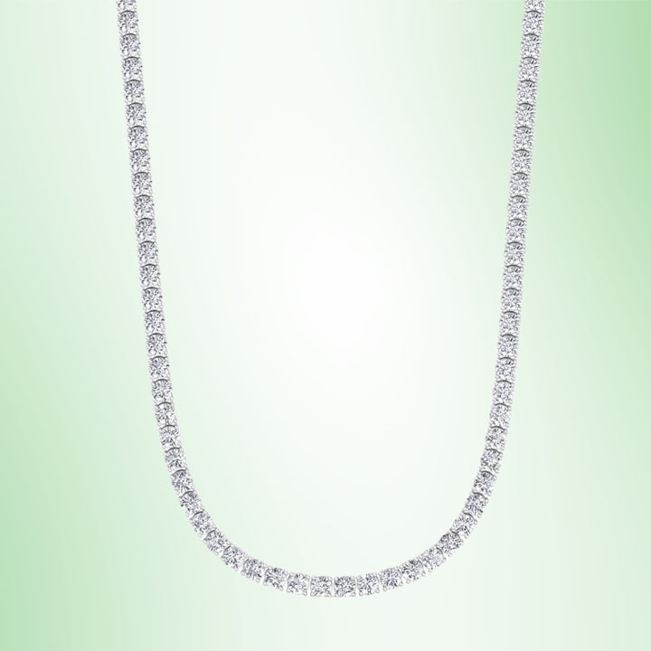 Round Cut Lab-Grown Diamond Tennis Necklace 4-Prong 18K Solid Gold