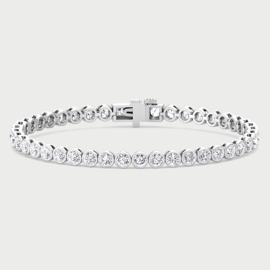 Bezel Set Round Shape Lab Grown Diamond Tennis Bracelet 14K Solid Gold