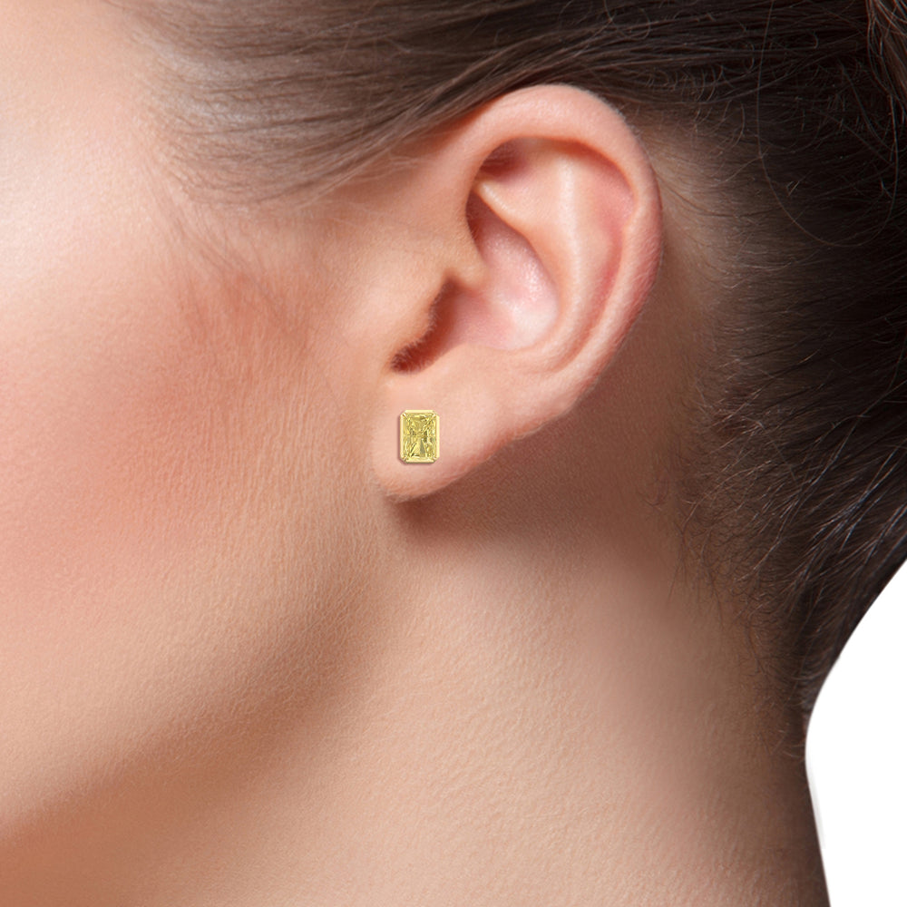 Fancy Yellow Radiant Cut Lab Grown Diamond Studs Yellow Gold