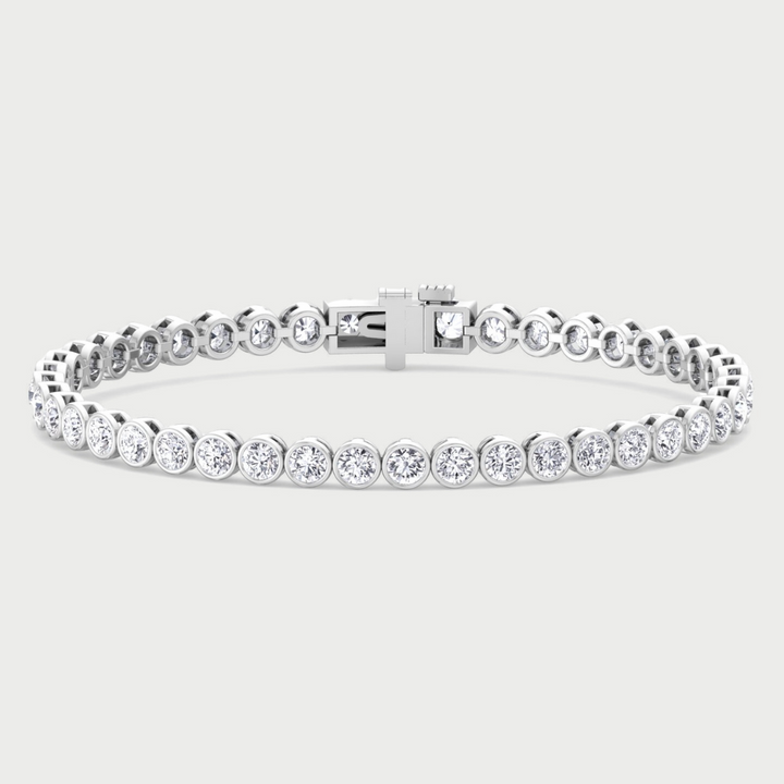 Bezel Set Round Shape Lab Grown Diamond Tennis Bracelet 14K Solid Gold
