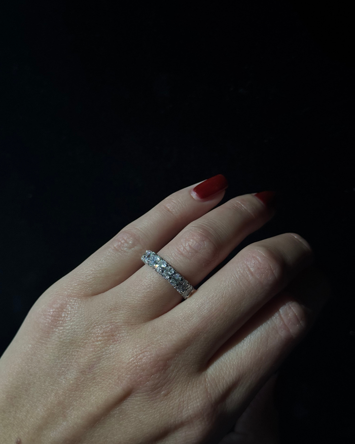 Oval Shape Lab Grown Eternity Band with Hidden Halo