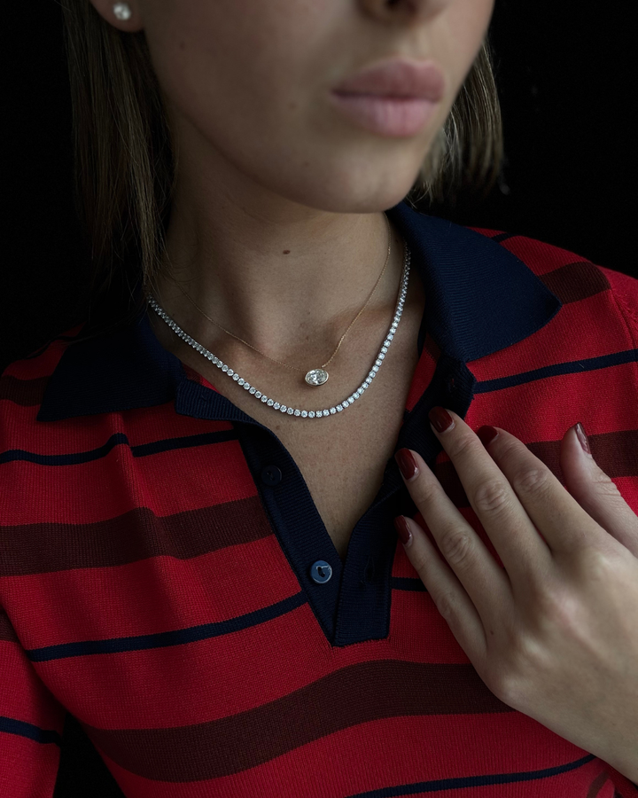 Round Cut Lab-Grown Diamond Tennis Necklace 4-Prong 18K Solid Gold