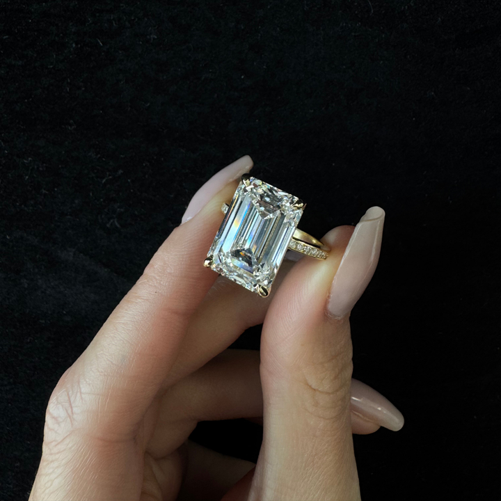 Emerald Shape Lab Grown Diamond Engagement Ring with Channel Set Side Stones