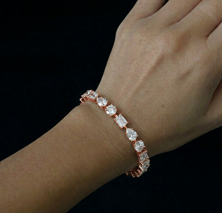 Round, Emerald & Pear Shape Lab-Grown Diamond Tennis Bracelet RG lifestyle