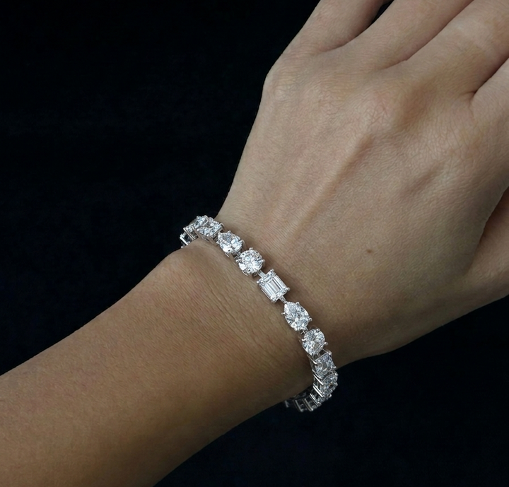Round, Emerald & Pear Shape Lab-Grown Diamond Tennis Bracelet WG lifestyle