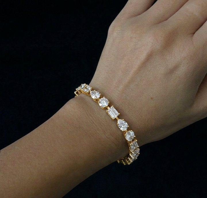 Round, Emerald & Pear Shape Lab-Grown Diamond Tennis Bracelet YG lifestyle