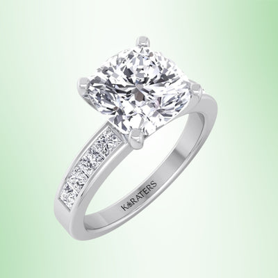 Koralle - Cushion Cut Lab Grown Diamond Engagement Ring With Princess Cut SideStones
