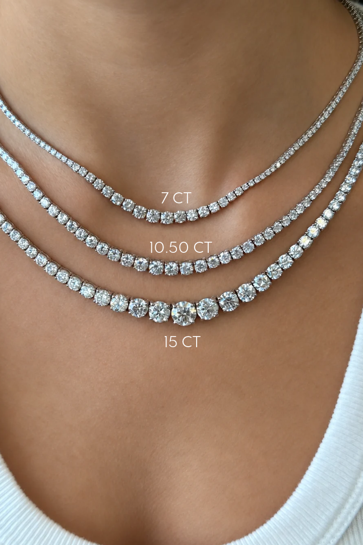 4 Prong Graduated Lab Grown Diamond Tennis Necklace 14K Solid Gold